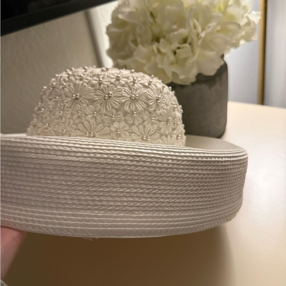 Embellished Bridal Floral Straw Hat in Ivory main image 4